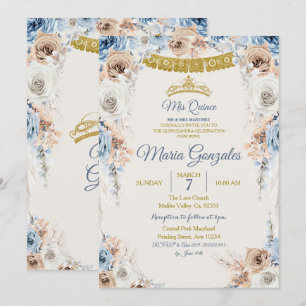 Dusty Blue Princess Mis Quince Birthday Invitation Kaart