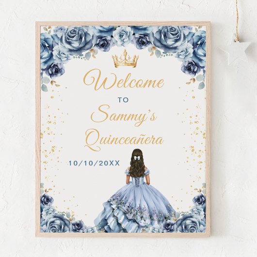 Dusty Blue Princess Quinceañera Welkom Poster