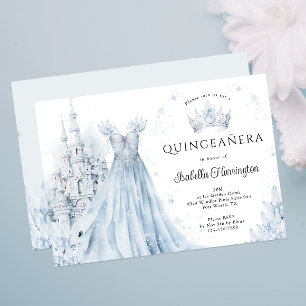 Dusty Blue Princess Winter Quinceanera Uitnodiging