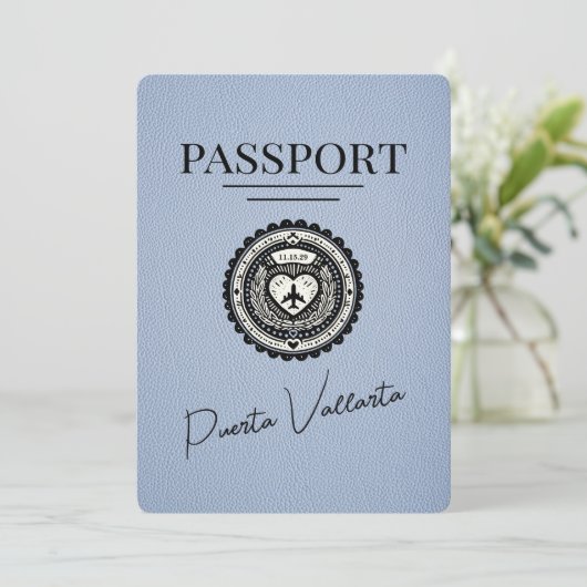 Dusty Blue Puerta Vallarta Passport Bewaar de datu Save The Date (Staand voorkant)