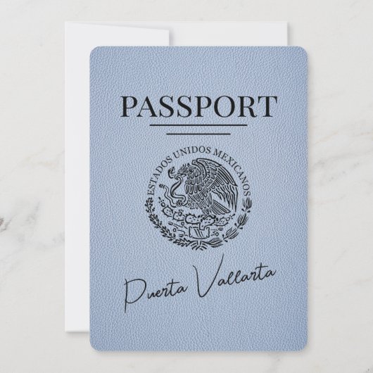 Dusty Blue Puerta Vallarta Passport Wedding Kaart (Achterkant)