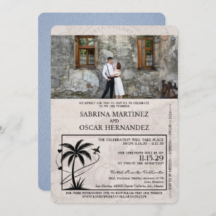 Dusty Blue Puerta Vallarta Passport Wedding Kaart