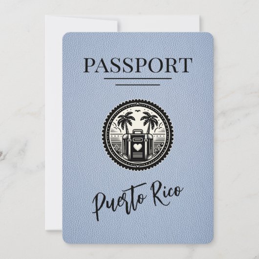 Dusty Blue Puerto Rico Passport Save The Date (Voorkant)
