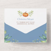 Dusty Blue Pumpkin-Baby shower en luidere Raffle All In One Uitnodiging (Achterkant)