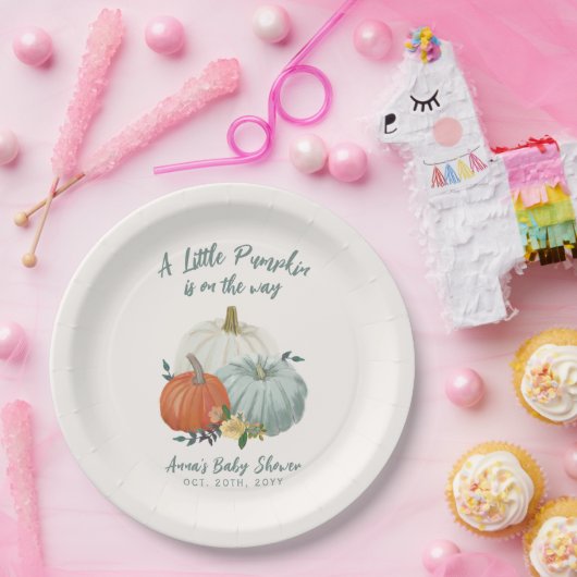 Dusty Blue Pumpkin-Baby shower Papieren Bordje (Feest)