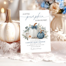 Dusty Blue Pumpkin Boy Baby shower Invitation