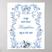 Dusty Blue Pumpkin Floral Baby shower Guess spel Poster (Voorkant)