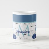 Dusty Blue Pumpkin Gnomes Aspen Rustic House Gia Grote Koffiekop (Voorkant)