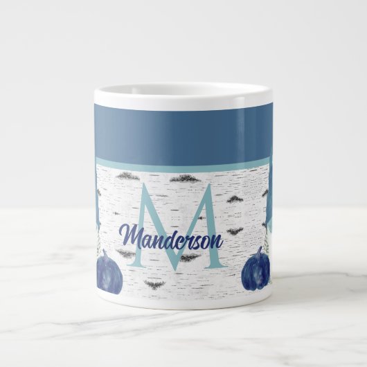 Dusty Blue Pumpkin Gnomes Aspen Rustic House Gia Grote Koffiekop (Voorkant)