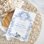 Dusty Blue Pumpkin Herfst Floral Boy Baby shower Kaart