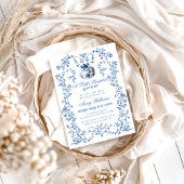 Dusty Blue Pumpkin Herfst Floral Boy Baby shower Kaart