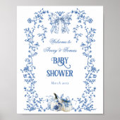 Dusty Blue Pumpkin Herfst Floral Boy Baby shower Poster (Voorkant)
