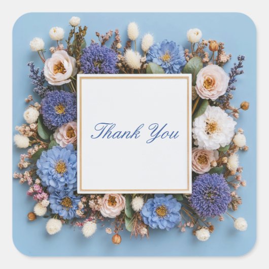 Dusty Blue Purple Dried Floral Rustic Gold Frame Vierkante Sticker (Voorkant)