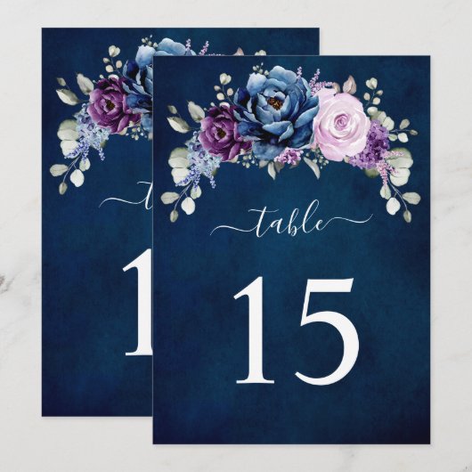 Dusty Blue Purple Lilac Wedding Table number card Kaart (Voorkant / Achterkant)
