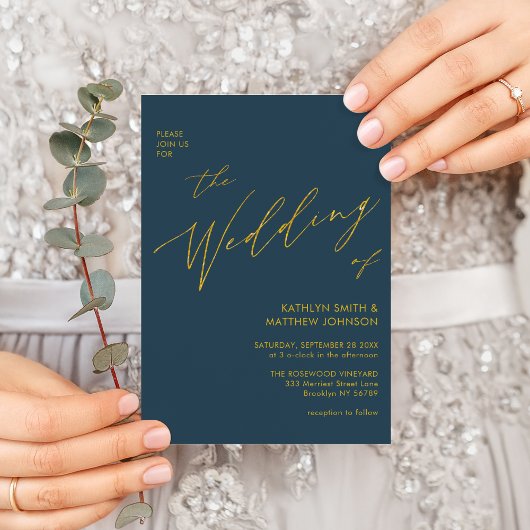 Dusty Blue QR Code All in One Gold Script Weduwen Kaart