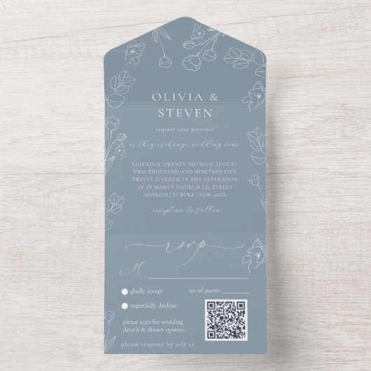Dusty Blue QR Code All in One Invision All In One Uitnodiging (Binnen)