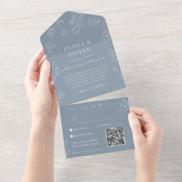 Dusty Blue QR Code All in One Invision Uitnodiging