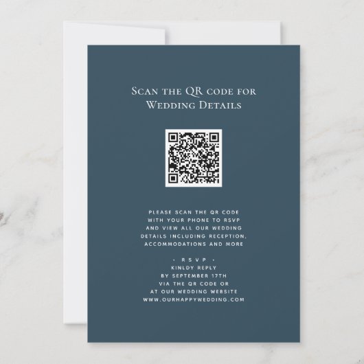Dusty Blue QR Code All in One Modern Chic Wedding Kaart (Achterkant)
