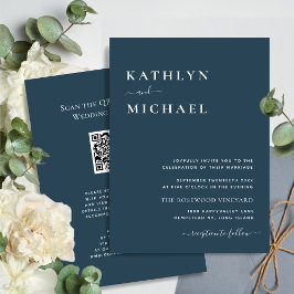 Dusty Blue QR Code All in One Modern Chic Wedding Kaart