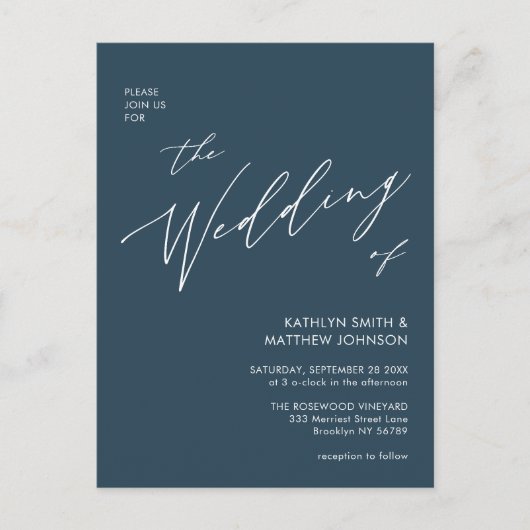Dusty Blue QR Code All in One Modern Chic Wedding Uitnodiging Briefkaart (Voorkant)