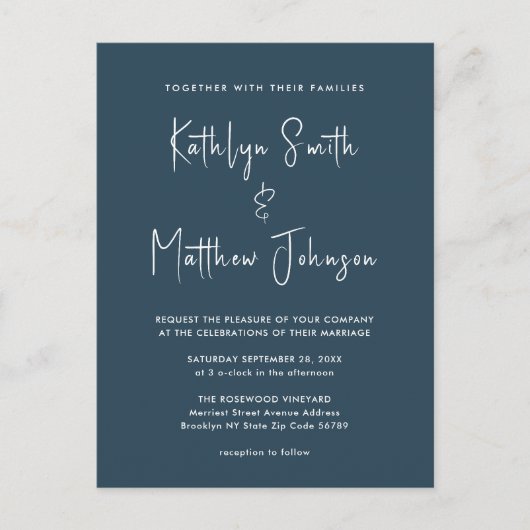 Dusty Blue QR Code All in One Modern Chic Wedding Uitnodiging Briefkaart (Voorkant)
