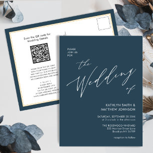 Dusty Blue QR Code All in One Modern Chic Wedding Uitnodiging Briefkaart