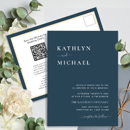 Dusty Blue QR Code All in One Modern Chic Wedding Uitnodiging Briefkaart