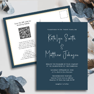Dusty Blue QR Code All in One Modern Chic Wedding Uitnodiging Briefkaart