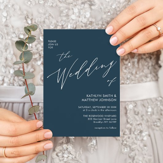 Dusty Blue QR Code All in One Modern Chic Wedding Uitnodiging Briefkaart