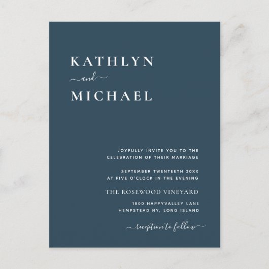 Dusty Blue QR Code All in One Modern Chic Wedding Uitnodiging Briefkaart (Voorkant)