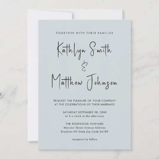 Dusty Blue QR Code All in One Modern Weddenschap Kaart (Voorkant)