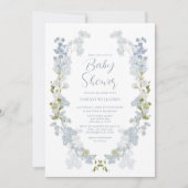 Dusty Blue QR Code Bloemen Waterverf Baby shower Kaart (Voorkant)