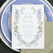 Dusty Blue QR Code Bloemen Waterverf Baby shower Kaart