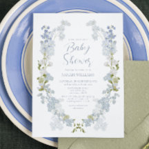 Dusty Blue QR Code Bloemen Waterverf Baby shower