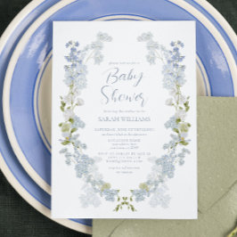 Dusty Blue QR Code Bloemen Waterverf Baby shower Kaart