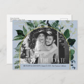 Dusty Blue, QR code Botanische foto sla de datum o Aankondigingskaart (Voorkant / Achterkant)