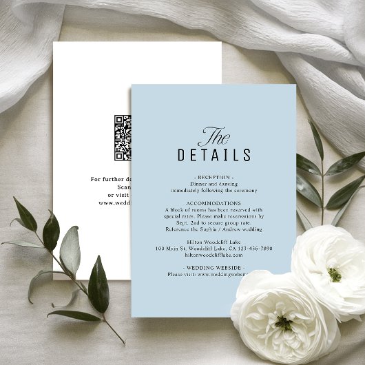 Dusty Blue QR Code Classy Wedding Details Notitiekaartje