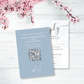 Dusty Blue QR Code Floral Classic Maaltijd Keuze RSVP Kaartje
