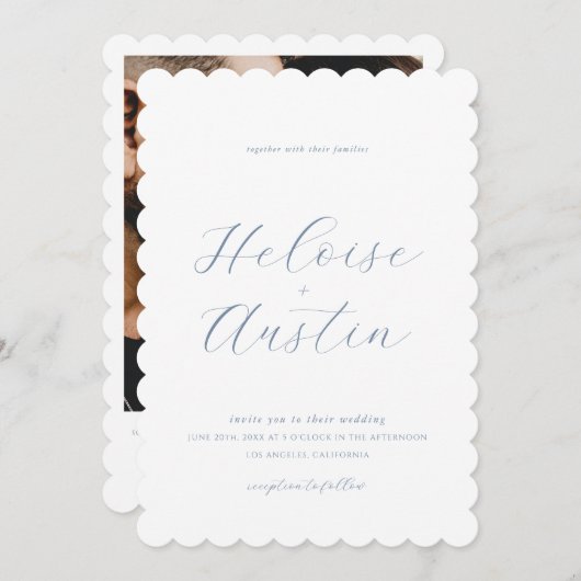 Dusty Blue QR Code Foto B&W Weddenschap Kaart (Voorkant / Achterkant)