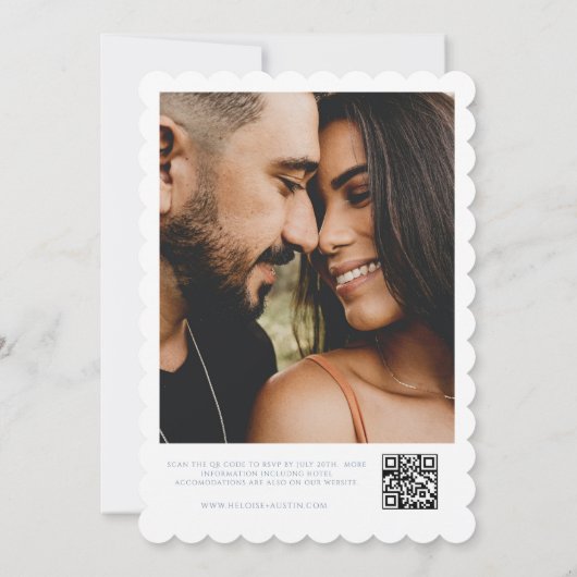 Dusty Blue QR Code Foto B&W Weddenschap Kaart (Achterkant)