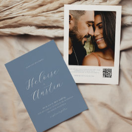 Dusty Blue QR Code Foto B&W Weddenschap Kaart