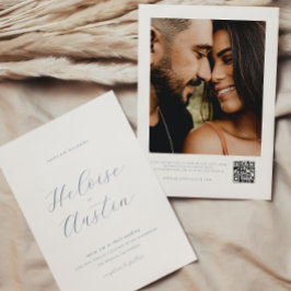 Dusty Blue QR Code Foto B&W Weddenschap Kaart