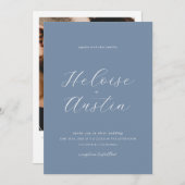 Dusty Blue QR Code Foto B&W Weddenschap Kaart (Voorkant / Achterkant)