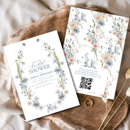 Dusty Blue QR Code Garden Vrijgezellenfeest Kaart