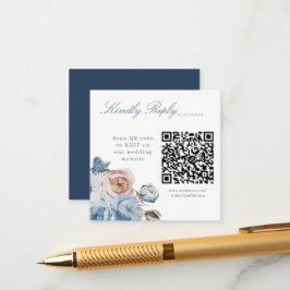 Dusty Blue QR Code Huwelijkswebsite RSVP-kaart Informatiekaartje