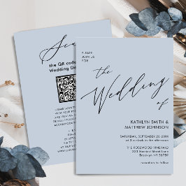 Dusty Blue QR-code in één legant bruiloft Kaart