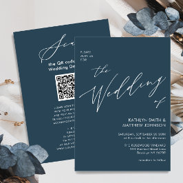 Dusty Blue QR-code in één minimalistische bruiloft Kaart