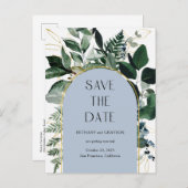 Dusty Blue, QR-code modern botanisch behalve de da Aankondigingskaart (Voorkant / Achterkant)