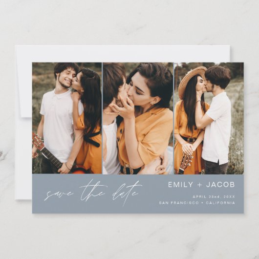 Dusty Blue QR Code Modern Save the Date Elegant (Voorkant)