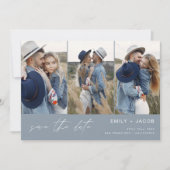 Dusty Blue QR Code Modern Sla de datum op 4 Foto Save The Date (Voorkant)